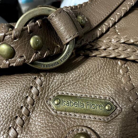 Isabella Fiore | Whip Flashback Audra Brown Pebble Leather Studded Hobo Handbag - Picture 4 of 11